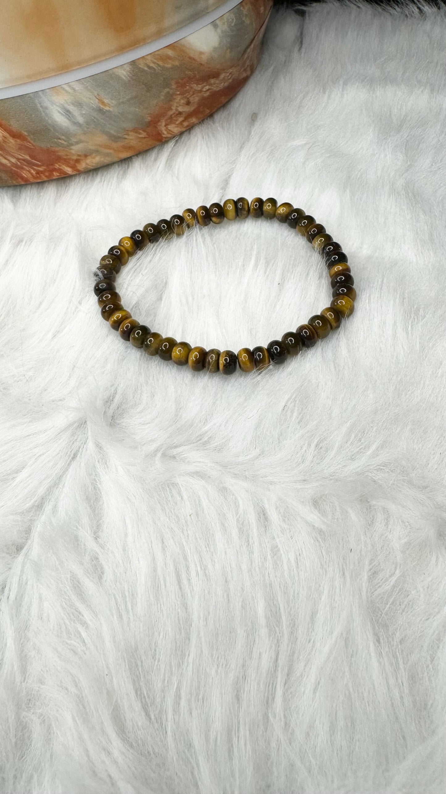 Tiger Eye Rondelle Beaded Bracelet– 6mm | Handmade, Stretch