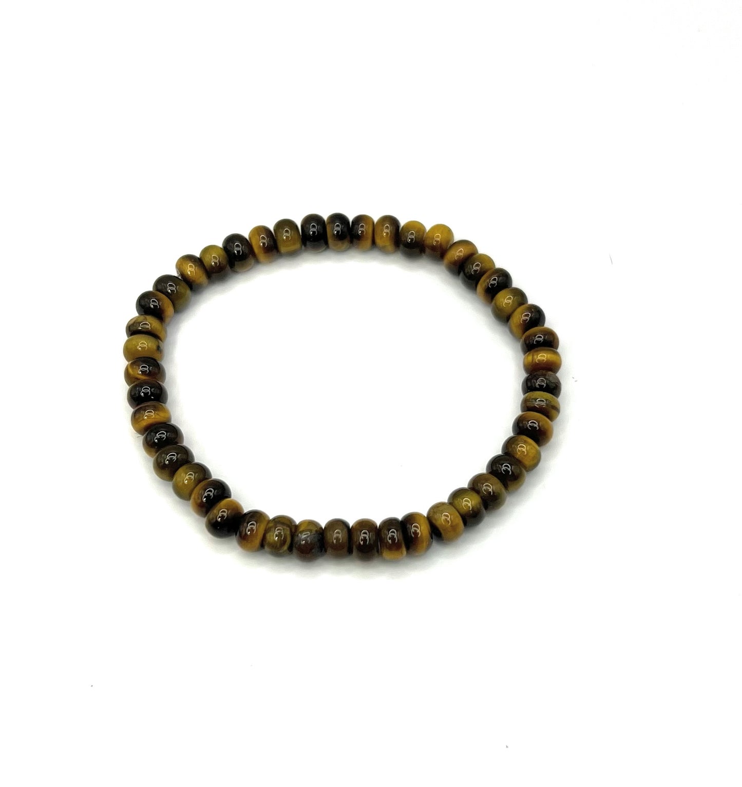 Tiger Eye Rondelle Beaded Bracelet– 6mm | Handmade, Stretch