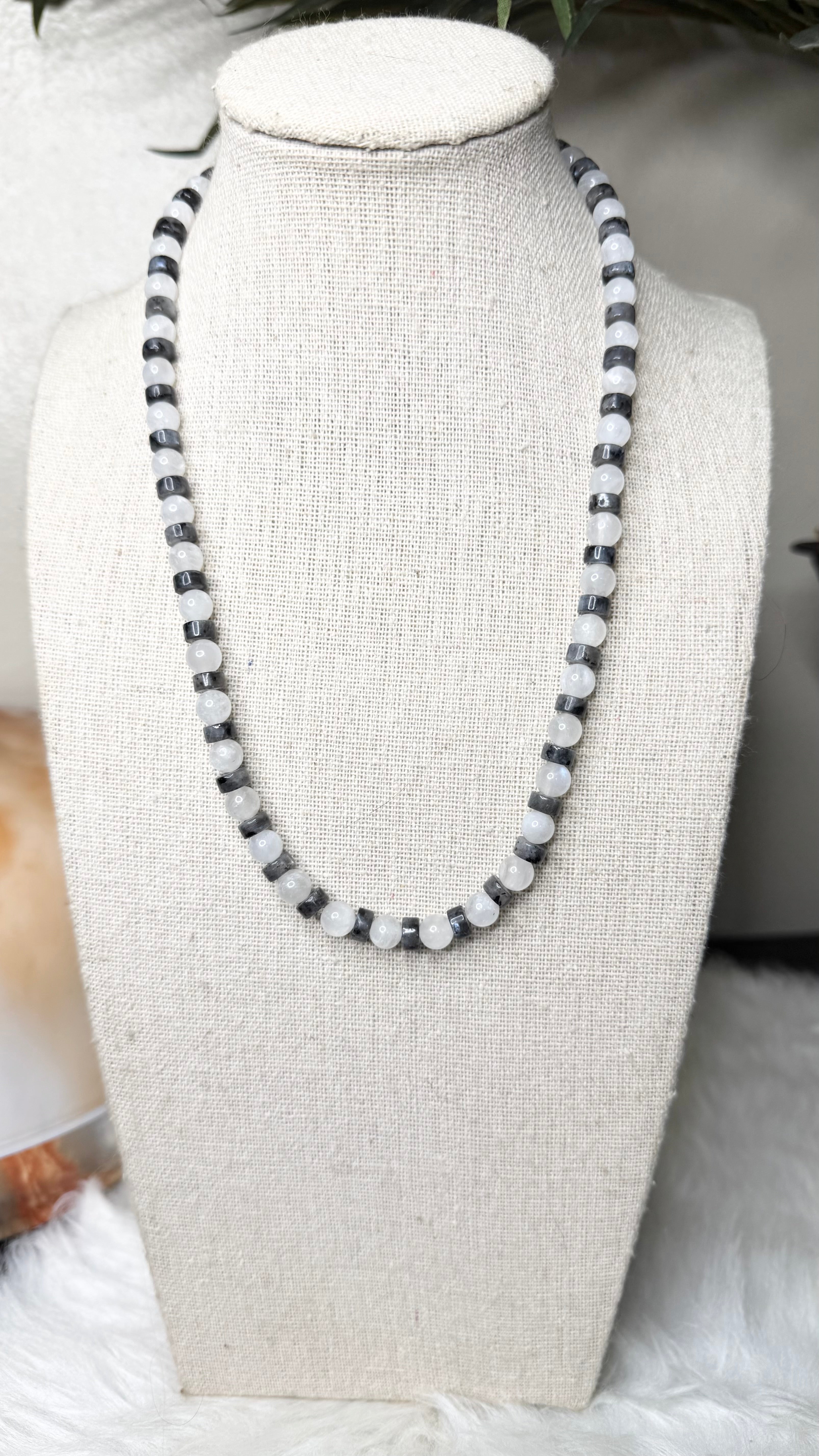 Rainbow Moonstone, Heishi Labradorite Beaded Necklace - 6mm | Handmade, Stretch