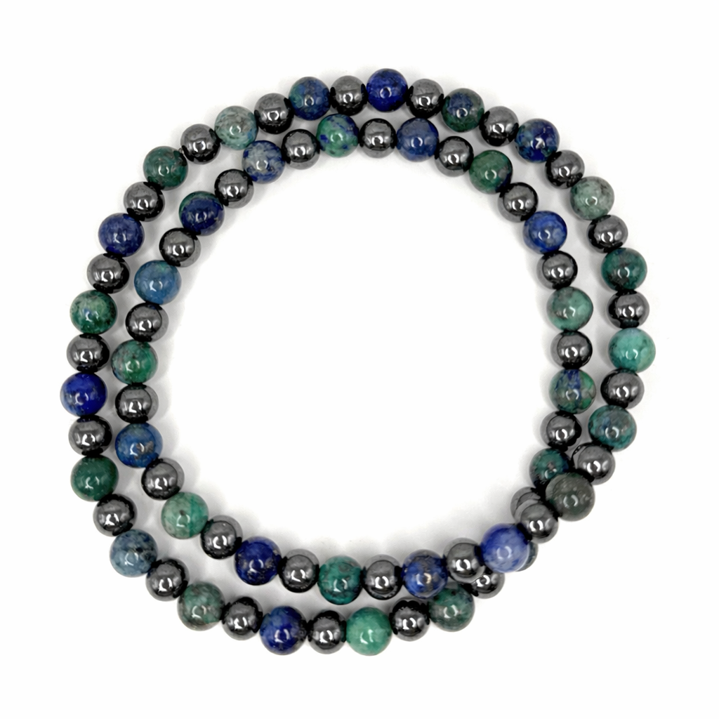 Azurite + Hematite Beaded Stretch Necklace | Insight Intuition Clarity, Healing Crystal Jewelry, Gift for Her