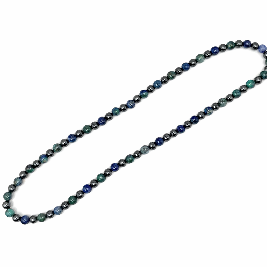 Azurite + Hematite Beaded Stretch Necklace | Insight Intuition Clarity, Healing Crystal Jewelry, Gift for Her
