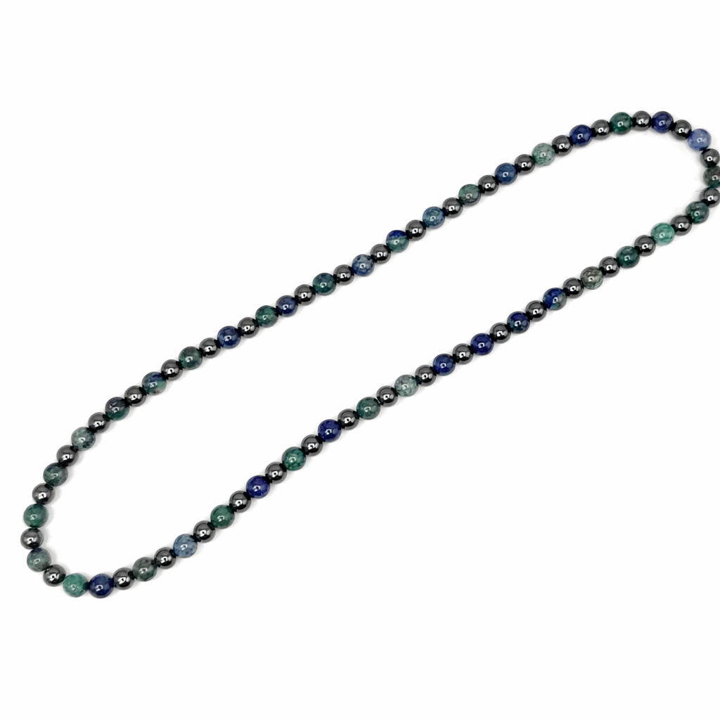 Azurite + Hematite Beaded Stretch Necklace | Insight Intuition Clarity, Healing Crystal Jewelry, Gift for Her