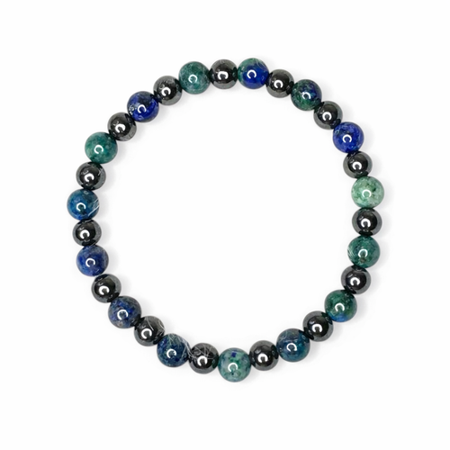Azurite + Hematite Beaded Stretch Bracelet | Insight Intuition Clarity, Healing Crystal Jewelry, Gift for Her - Shop of Small Creations, LLC