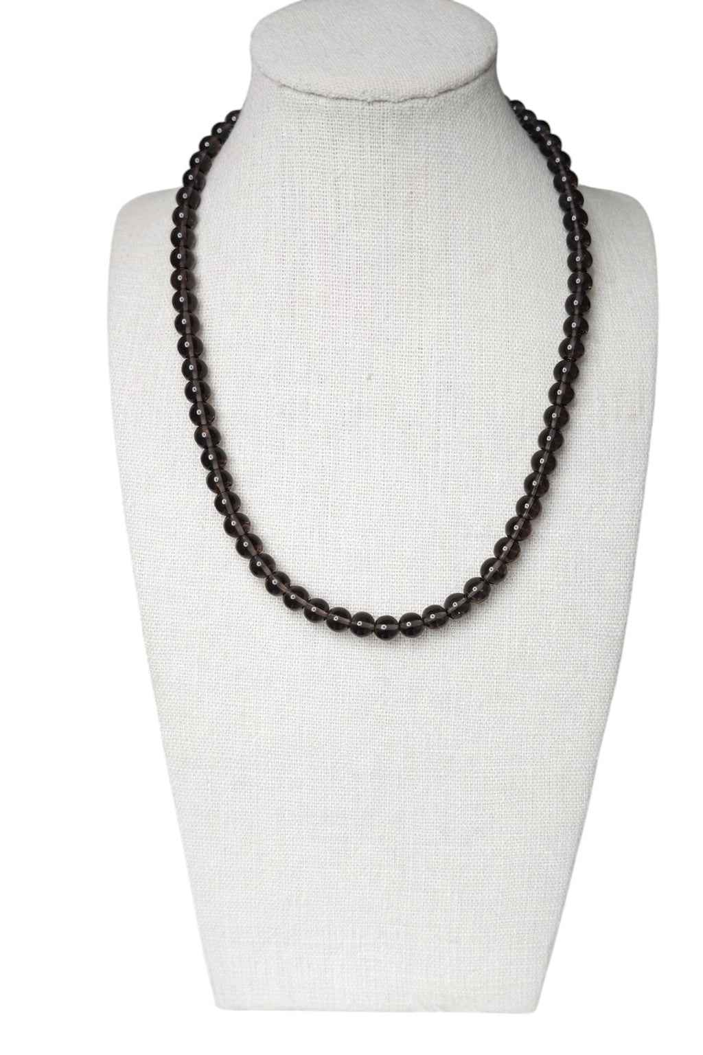 Smoky Quartz Beaded Stretch Necklace 6mm • No Clasp • Grounding &amp; Clarity Crystal Jewelry • Handmade