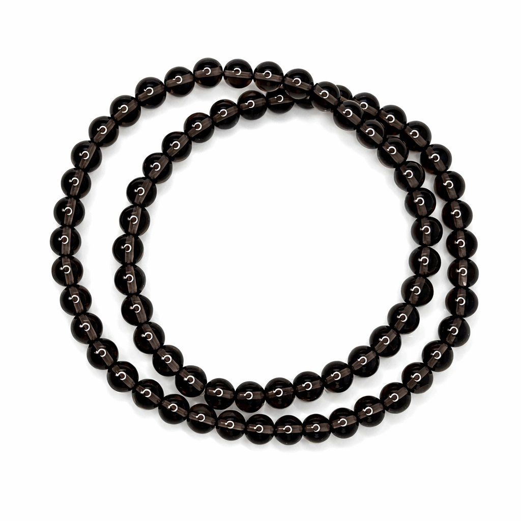 Smoky Quartz Beaded Stretch Necklace 6mm • No Clasp • Grounding &amp; Clarity Crystal Jewelry • Handmade - Shop of Small Creations, LLC