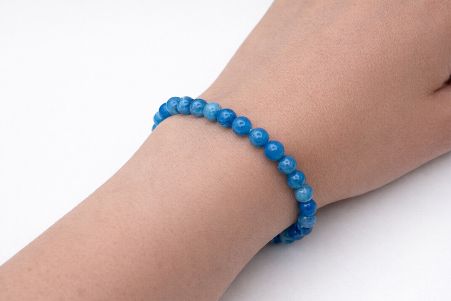 Blue Apatite Beaded Stretch Bracelet 6mm | Motivation Clarity Focus, Healing Crystal Jewelry, Gift for Her