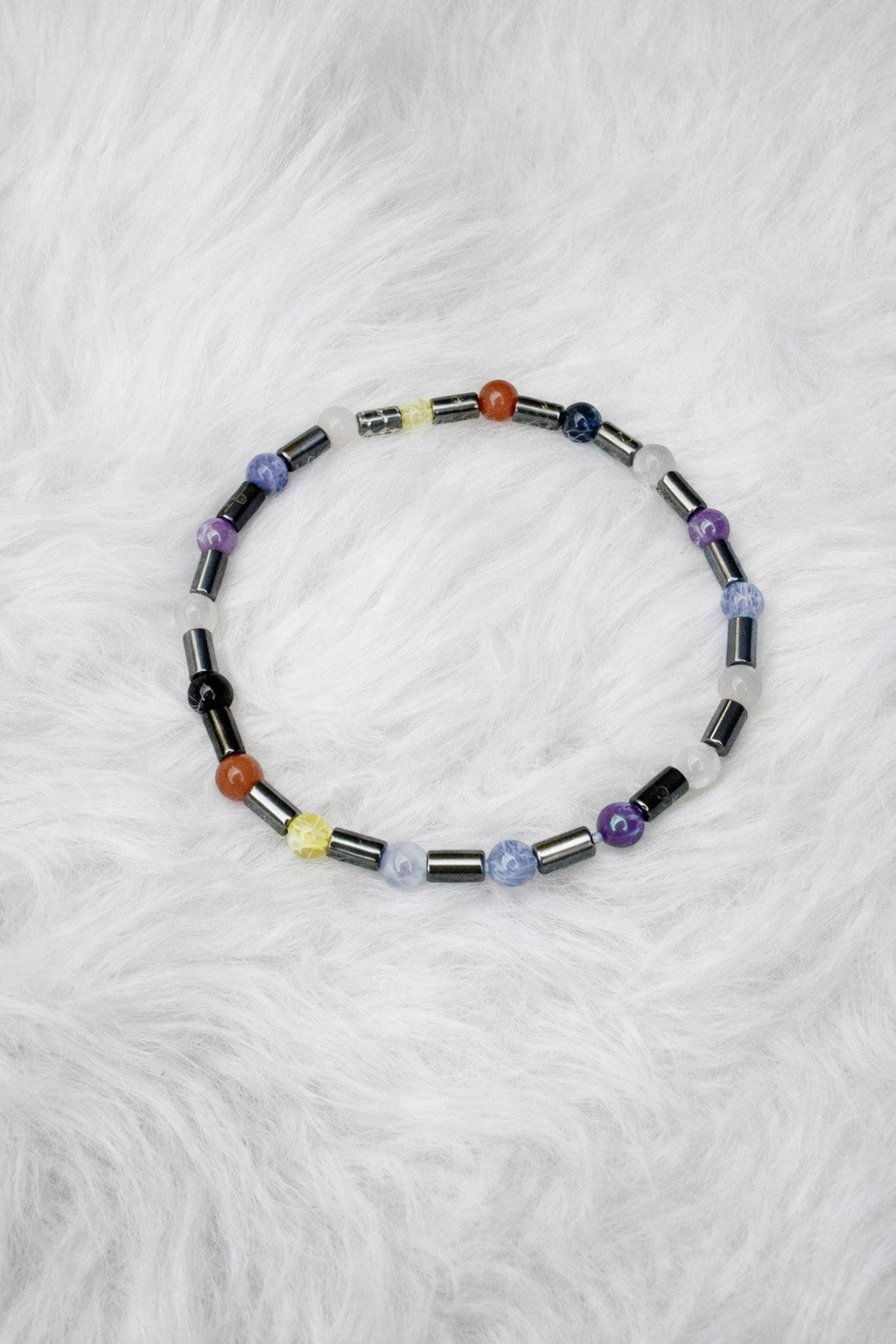 Tiny 7 Chakra + Hematite Beaded Stretch Bracelet 4mm | Balance Healing Energy, Healing Crystal Jewelry, Gift for Her