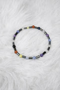 Hematite beaded stretch bracelet with multicolor round beads and silver barrel spacers