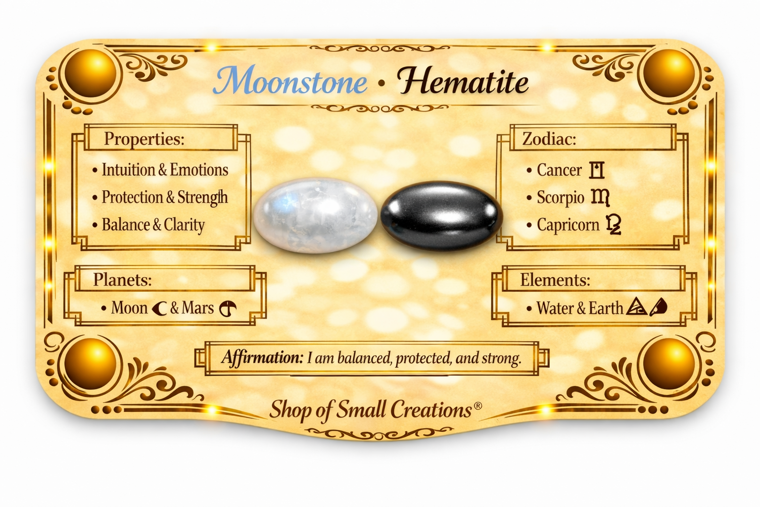 Moonstone + Hematite Beaded Stretch Bracelet 6mm • No Clasp • Intuition & Strength Crystal Jewelry - Shop of Small Creations, LLC