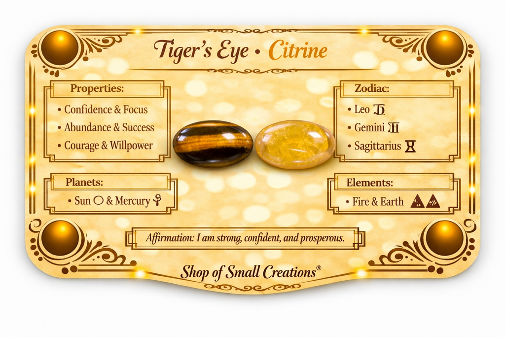 Tiger’s Eye + Citrine Beaded Stretch Bracelet 6mm • No Clasp • Confidence & Joy Crystal Jewelry • Handmade - Shop of Small Creations, LLC