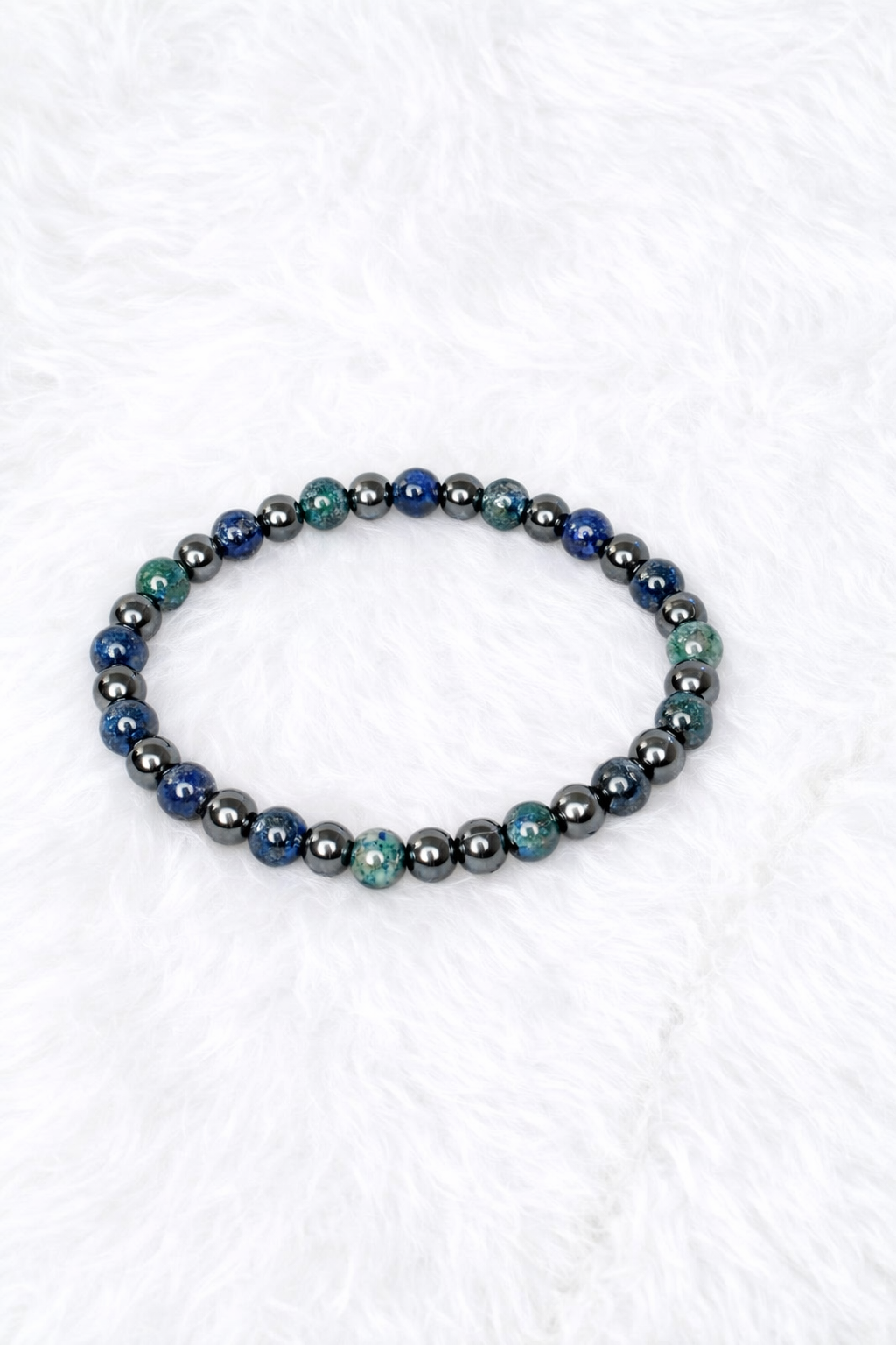 Azurite + Hematite Beaded Stretch Bracelet | Insight Intuition Clarity, Healing Crystal Jewelry, Gift for Her