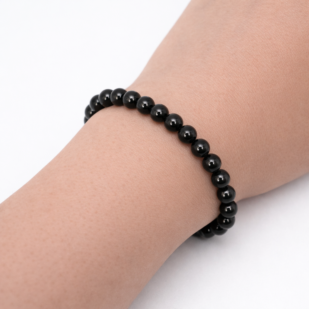 Black Onyx Beaded Stretch Bracelet 6mm - Protection, Strength, Confidence Crystal Jewelry