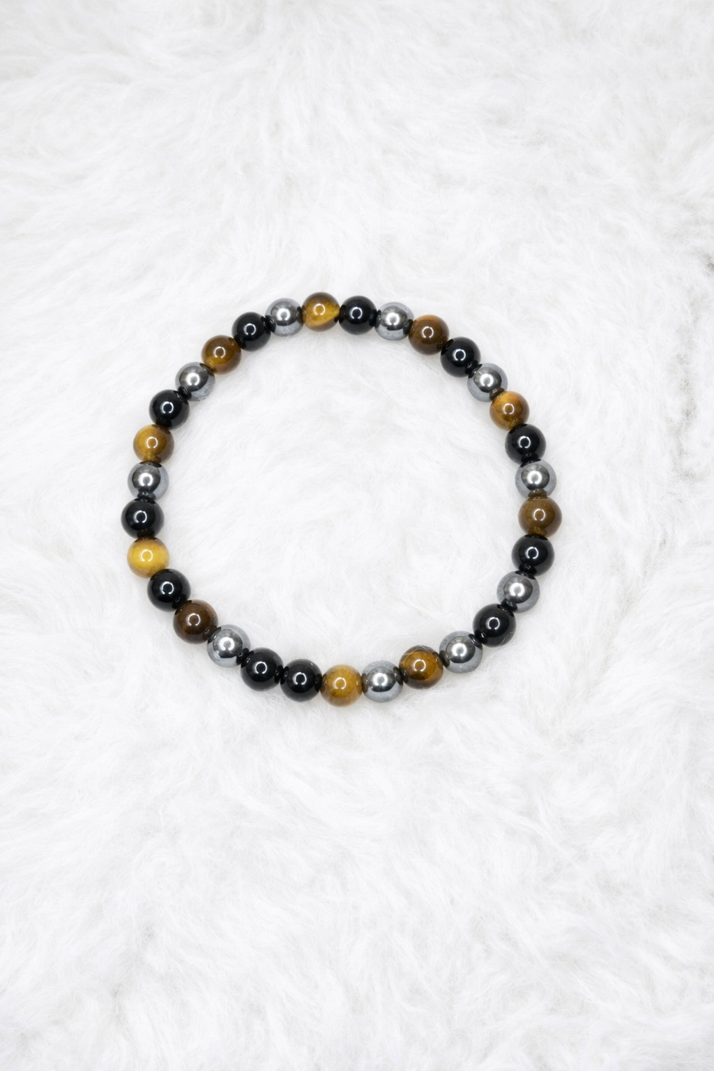 Black Onyx + Hematite Beaded Stretch Bracelet 6mm | Protection Grounding Strength, Healing Crystal Jewelry, Gift for Him