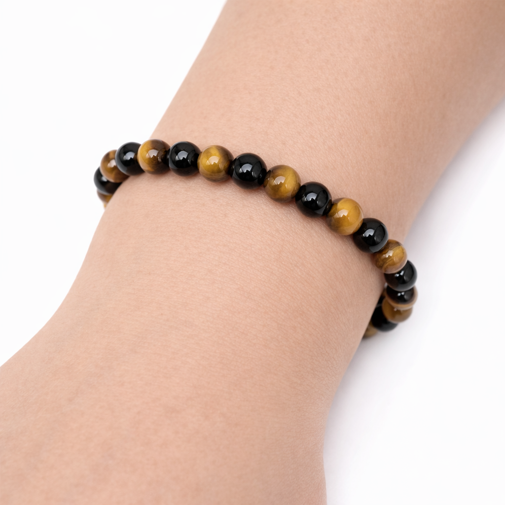 Black Onyx, Tiger's Eye 6mm Stretch Bracelet - Confidence, Strength, Focus, Handmade