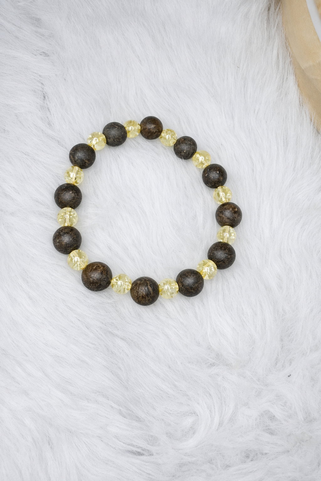 Bronzite + Citrine Beaded Stretch Bracelet 8mm | Confidence Protection Calm, Healing Crystal Jewelry, Gift for Him