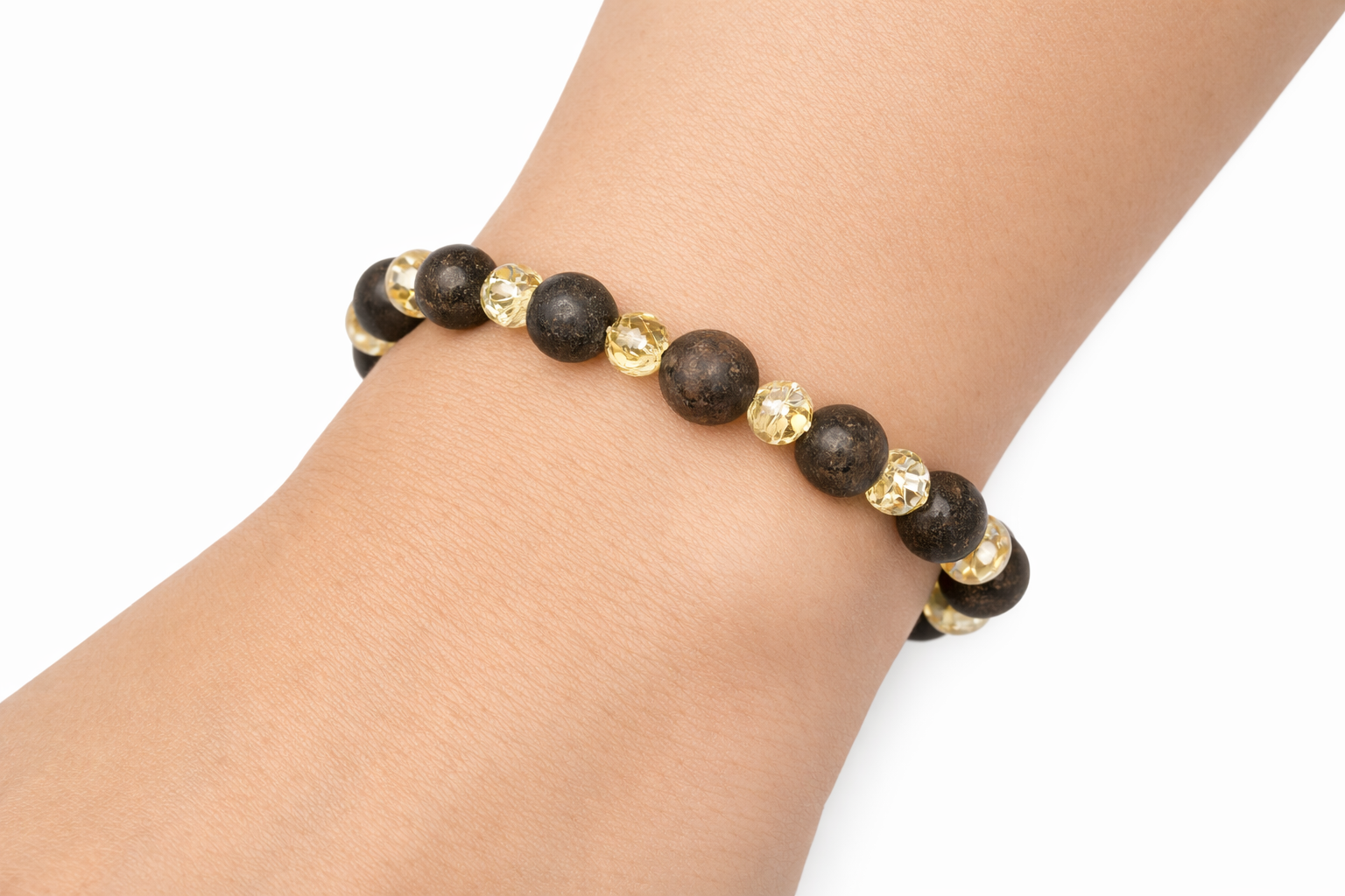 Bronzite + Citrine Beaded Stretch Bracelet 8mm | Confidence Protection Calm, Healing Crystal Jewelry, Gift for Him