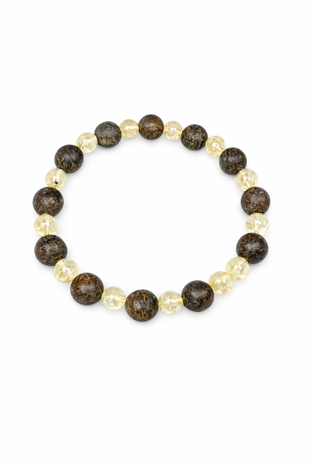 Bronzite + Citrine Beaded Stretch Bracelet 8mm | Confidence Protection Calm, Healing Crystal Jewelry, Gift for Him