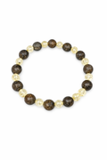 Stretch crystal beaded bracelet with dark gray and pale yellow round stones