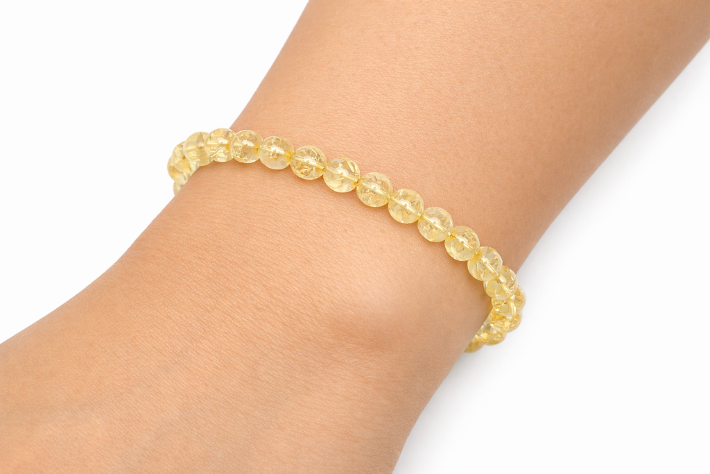 Citrine Beaded Stretch Bracelet 6mm | Joy Abundance Positivity, Healing Crystal Jewelry, Gift for Her