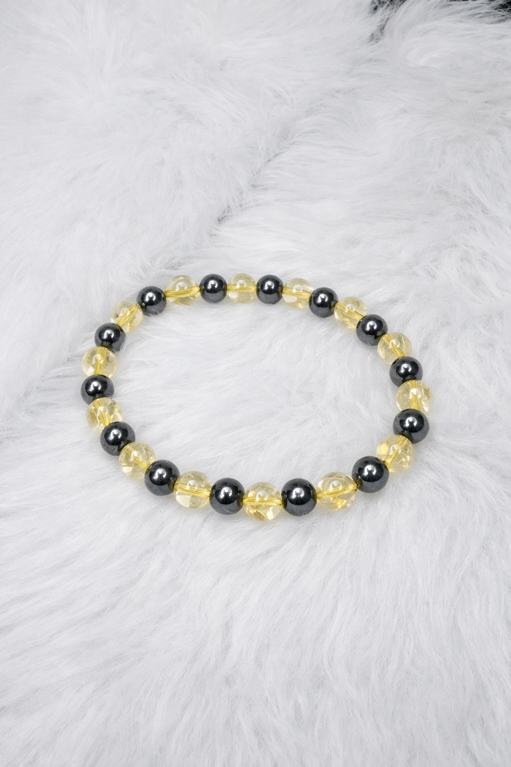 Citrine + Hematite Beaded Stretch Bracelet 6mm | Joy Abundance Positivity, Healing Crystal Jewelry, Gift for Her