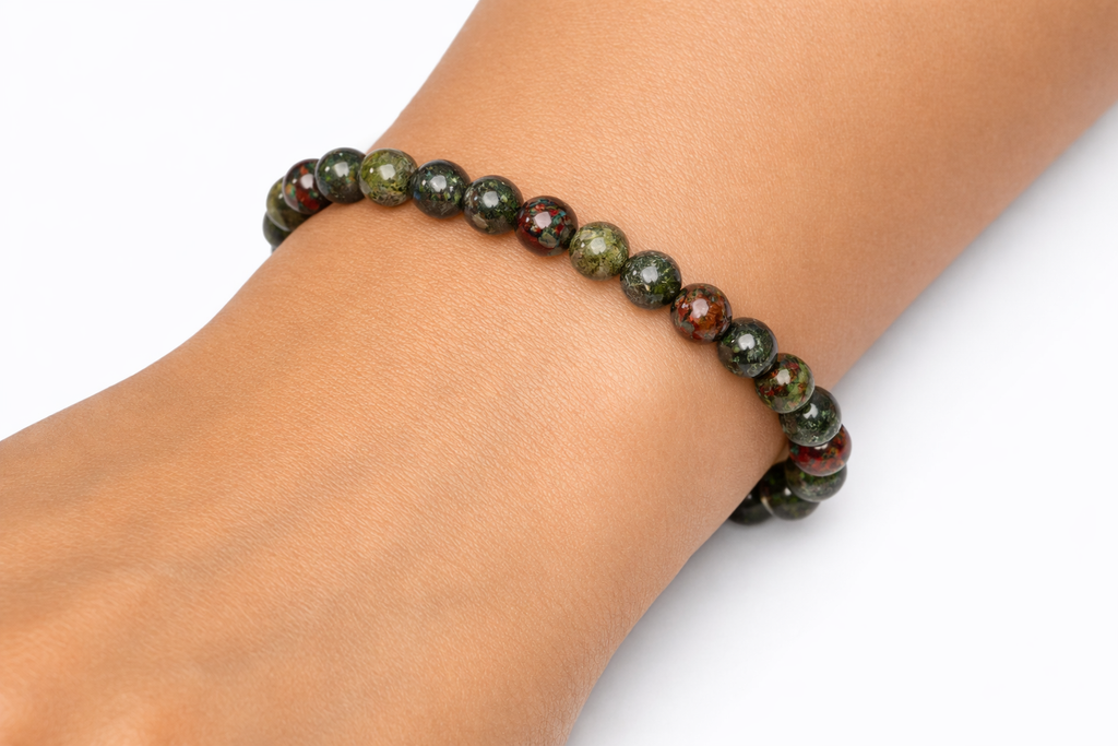 Dragon Blood Jasper Beaded Stretch Bracelet 6mm | Strength Courage Vitality, Healing Crystal Jewelry, Gift for Him
