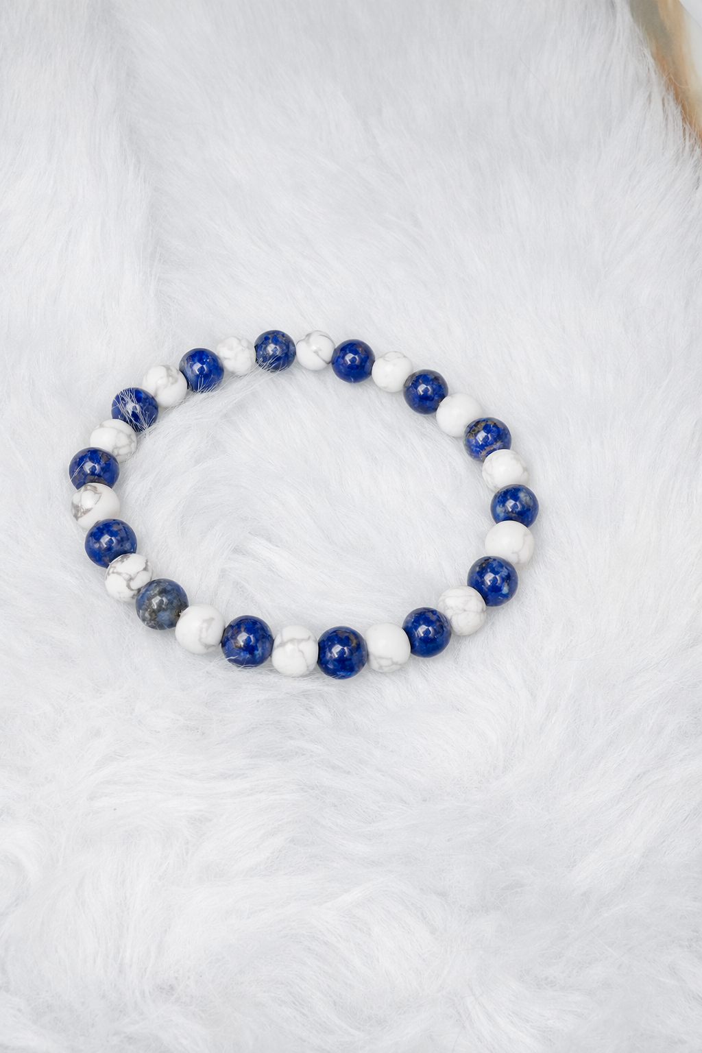 Matte Lapis Lazuli + White Howlite Beaded Stretch Bracelet 6mm | Wisdom Truth Clarity, Healing Crystal Jewelry, Gift for Her