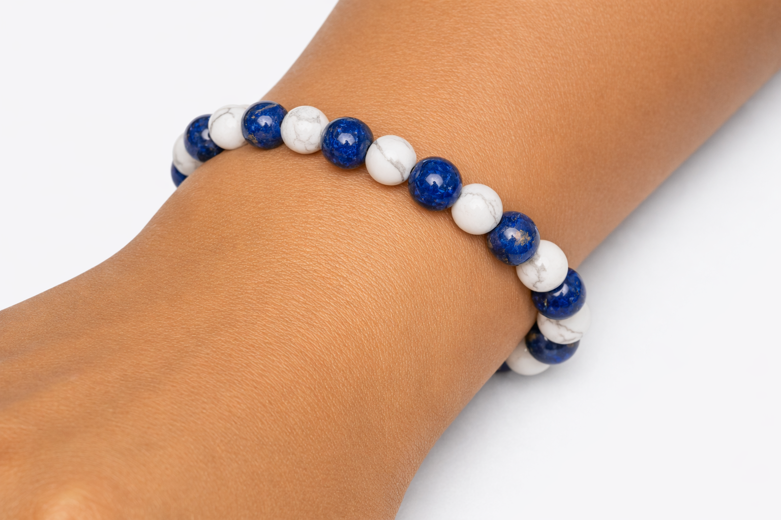 Matte Lapis Lazuli + White Howlite Beaded Stretch Bracelet 6mm | Wisdom Truth Clarity, Healing Crystal Jewelry, Gift for Her