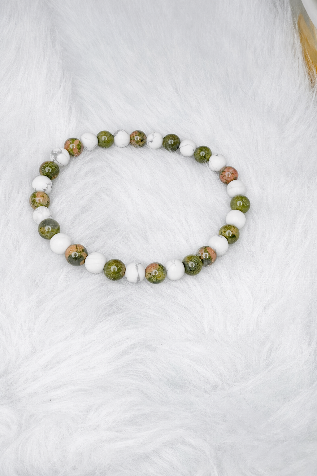 Matte Unakite + White Howlite Beaded Stretch Bracelet 6mm | Harmony Balance Renewal, Healing Crystal Jewelry, Gift for Her