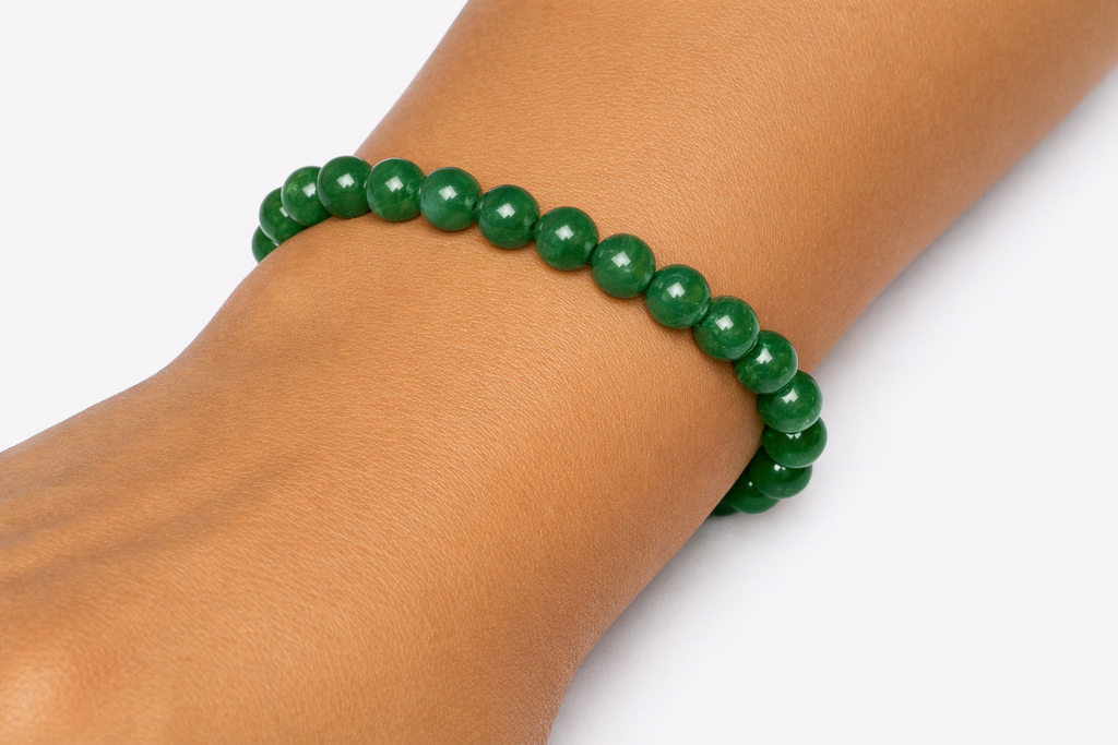Emerald Green Quartz Beaded Stretch Bracelet 6mm | Renewal Calm Growth, Healing Crystal Jewelry, Gift for Her