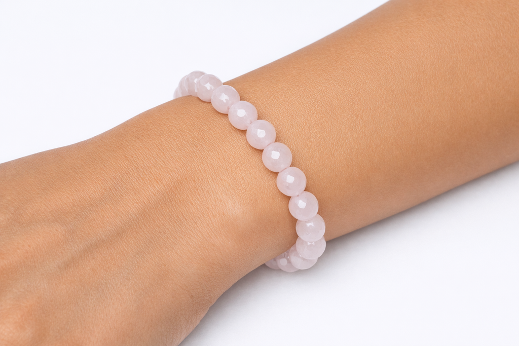 Faceted Rose Quartz Beaded Stretch Bracelet 8mm | Love Self Care Compassion, Healing Crystal Jewelry, Gift for Her