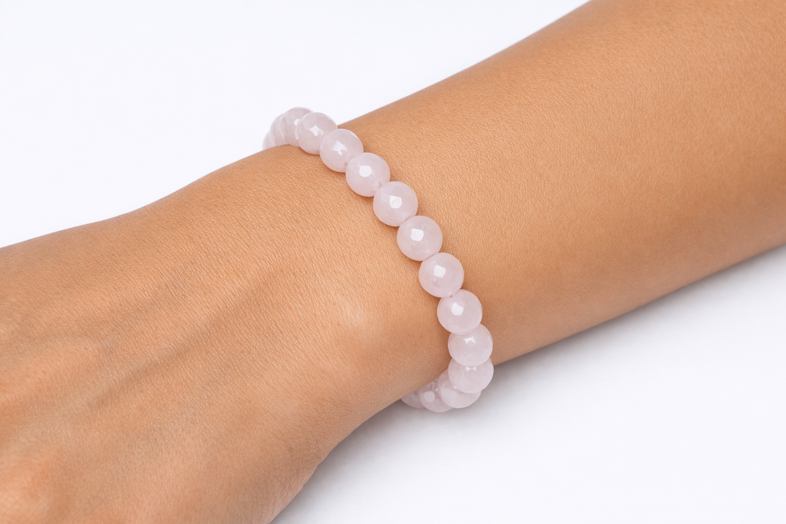 Faceted Rose Quartz Beaded Stretch Bracelet 8mm | Love Self Care Compassion, Healing Crystal Jewelry, Gift for Her