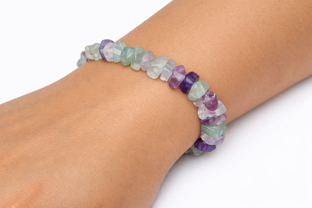 Fluorite Chip Beaded Stretch Bracelet 3mm | Focus Clarity Calm, Healing Crystal Jewelry, Gift for Her
