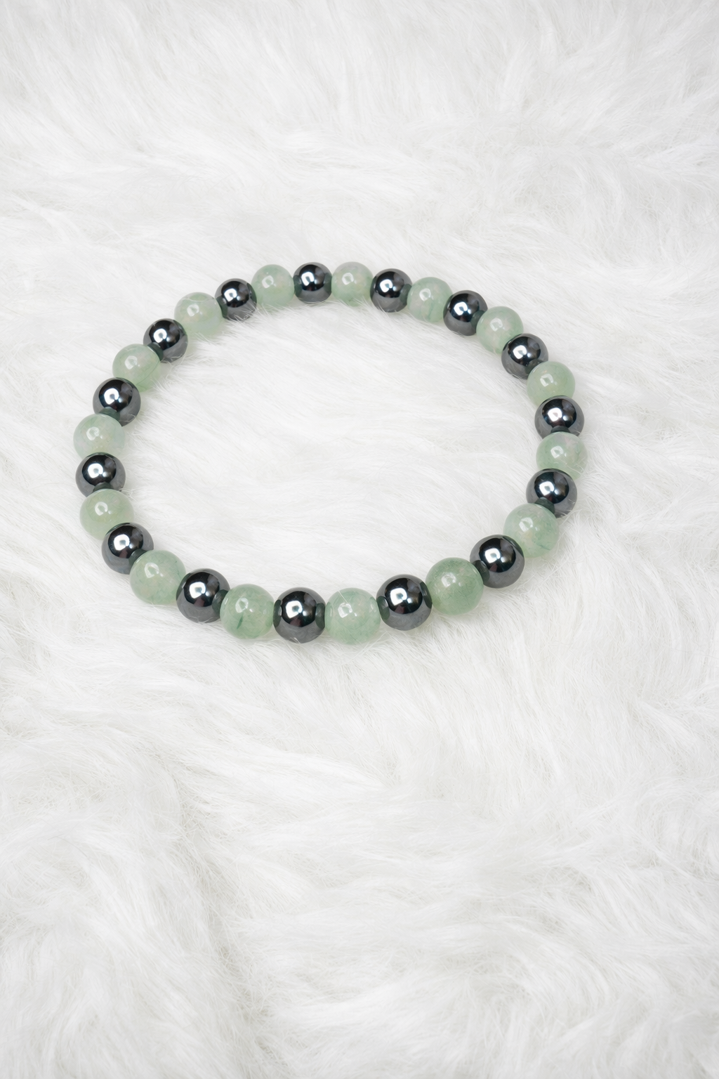 Green Aventurine + Hematite Beaded Stretch Bracelet 6mm | Luck Renewal Prosperity, Healing Crystal Jewelry, Gift for Her