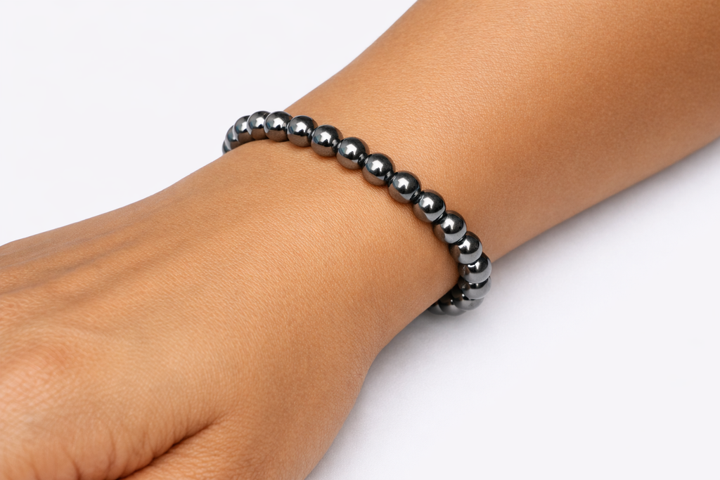 Hematite Beaded Stretch Bracelet 6mm | Grounding Protection Strength, Healing Crystal Jewelry, Gift for Her