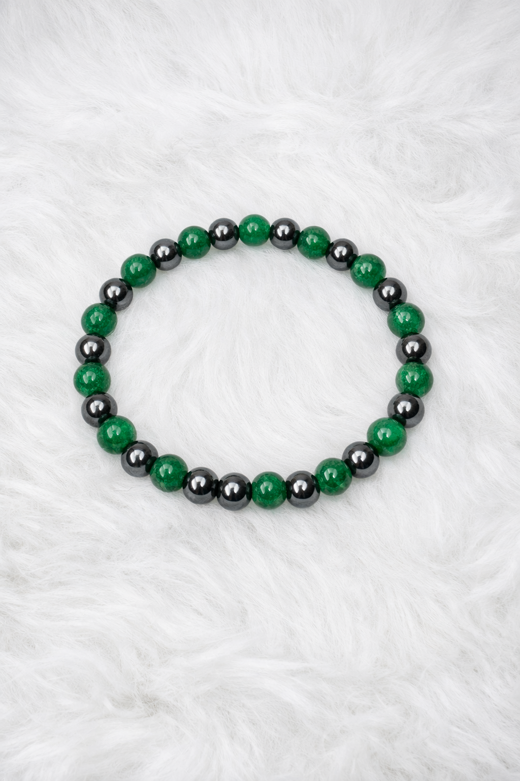 Emerald Green Quartz + Hematite Beaded Stretch Bracelet 6mm | Renewal Calm Growth, Healing Crystal Jewelry, Gift for Her