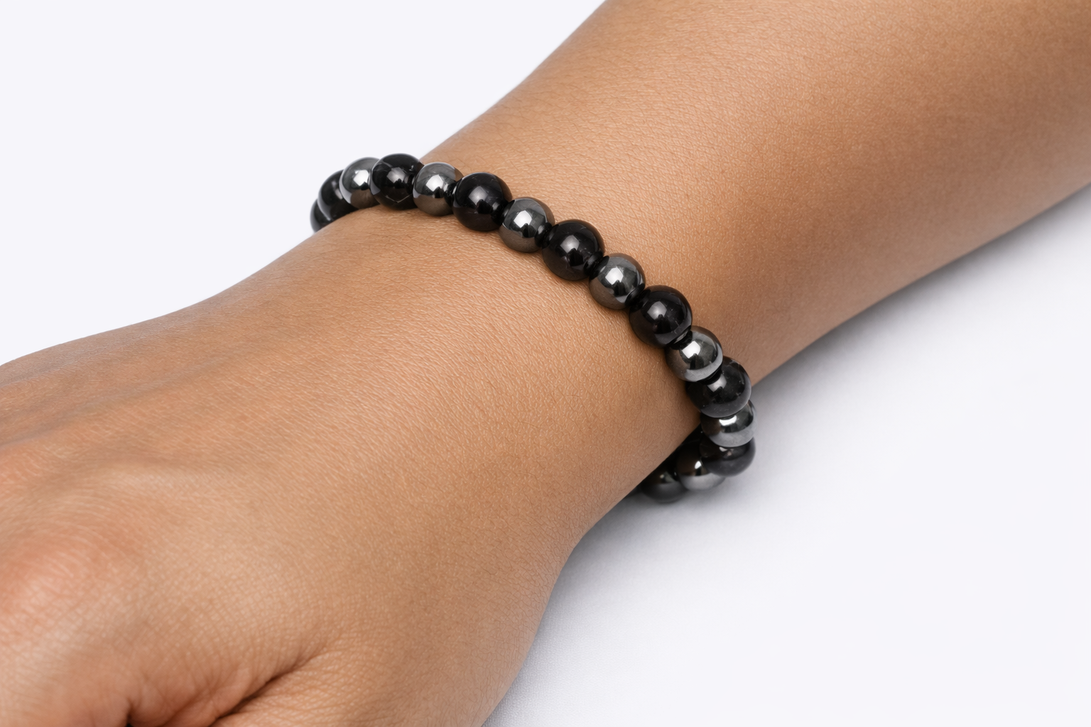 Smoky Quartz + Hematite Beaded Stretch Bracelet 6mm | Grounding Clarity Stress Relief, Healing Crystal Jewelry, Gift for Her
