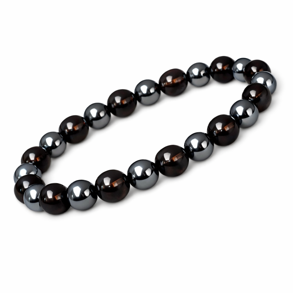 Smoky Quartz + Hematite Beaded Stretch Bracelet 6mm | Grounding Clarity Stress Relief, Healing Crystal Jewelry, Gift for Her