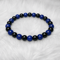 Lapis lazuli and black onyx beaded stretch bracelet with blue and black beads