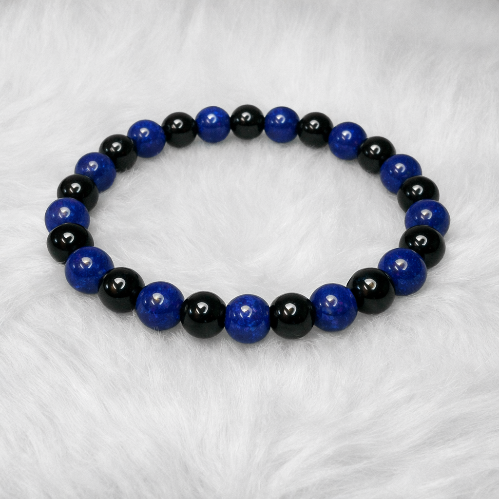 Lapis Lazuli + Black Onyx Beaded Stretch Bracelet 6mm | Wisdom Truth Clarity, Healing Crystal Jewelry, Gift for Her
