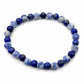 Lapis lazuli and sodalite beaded stretch bracelet, blue stone beads, round links
