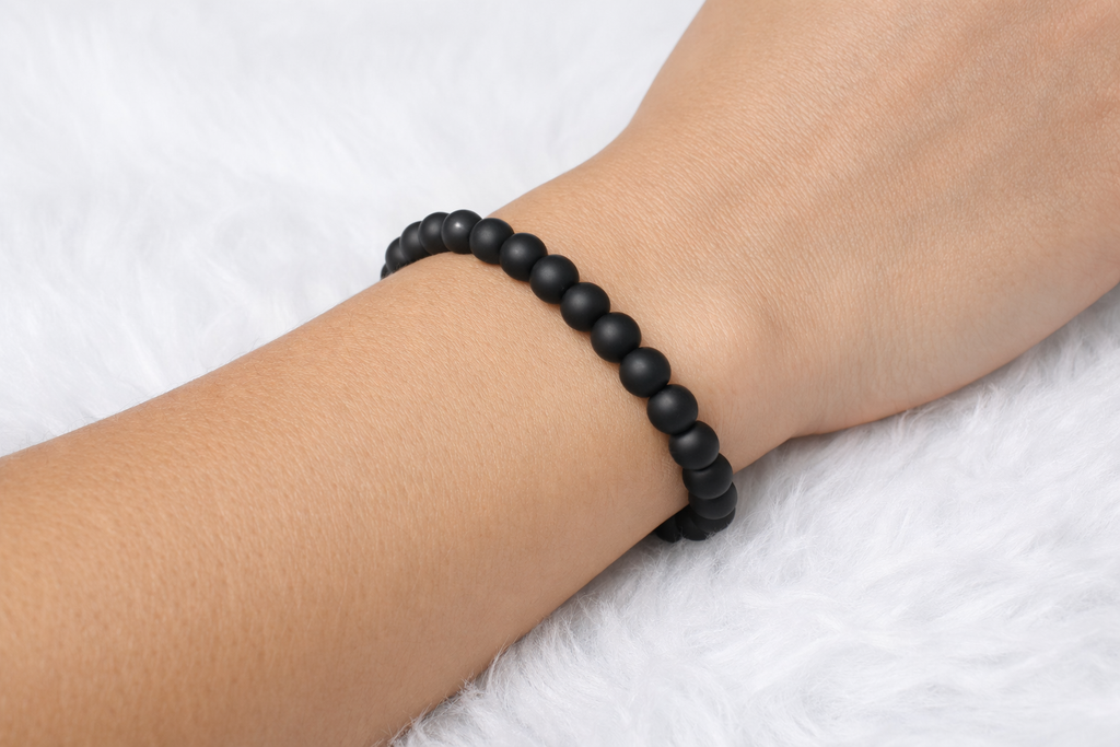 Matte Black Onyx Beaded Stretch Bracelet 6mm | Protection Grounding Strength, Healing Crystal Jewelry, Gift for Him