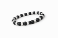 Matte black and white heishi beaded stretch bracelet, round beads in alternating pattern