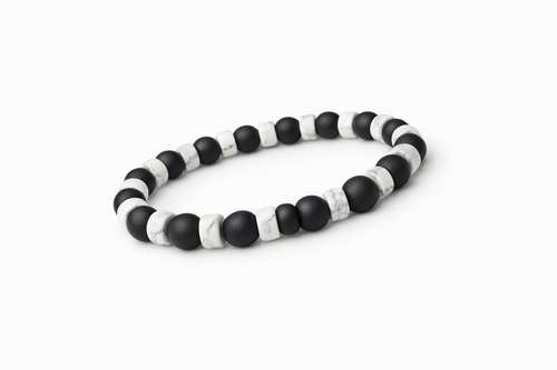 Black Onyx (Matte) + Heishi White Howlite Beaded Stretch Bracelet 6mm • No Clasp • Protection &amp; Calm Crystal Jewelry • Handmade - Shop of Small Creations, LLC