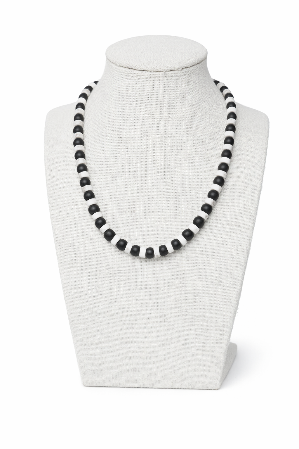 Matte Black Onyx + White Howlite Heishi Beaded Stretch Necklace 6mm | Protection Grounding Strength, Healing Crystal Jewelry, Gift for Him