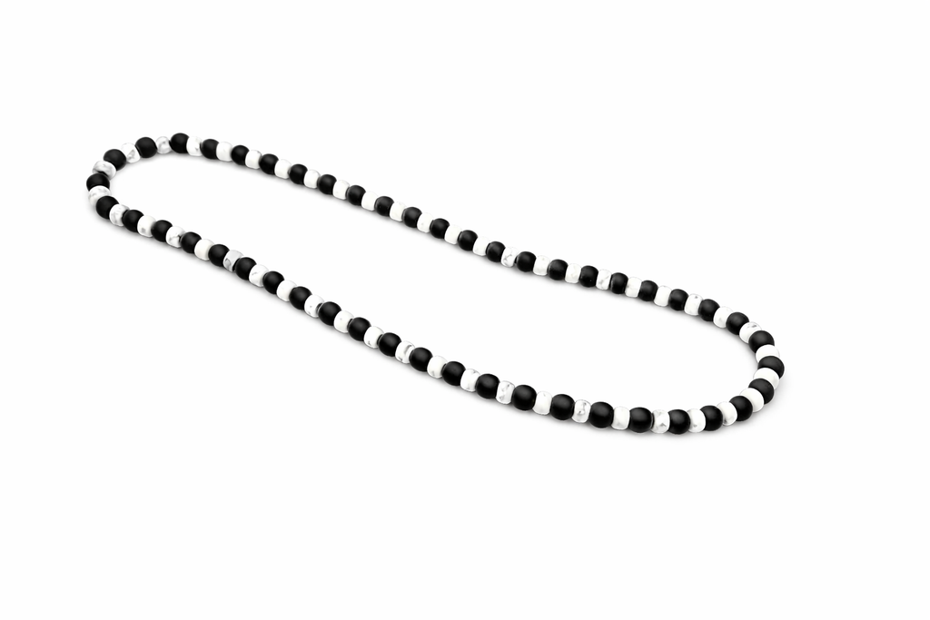 Matte Black Onyx + White Howlite Heishi Beaded Stretch Necklace 6mm | Protection Grounding Strength, Healing Crystal Jewelry, Gift for Him