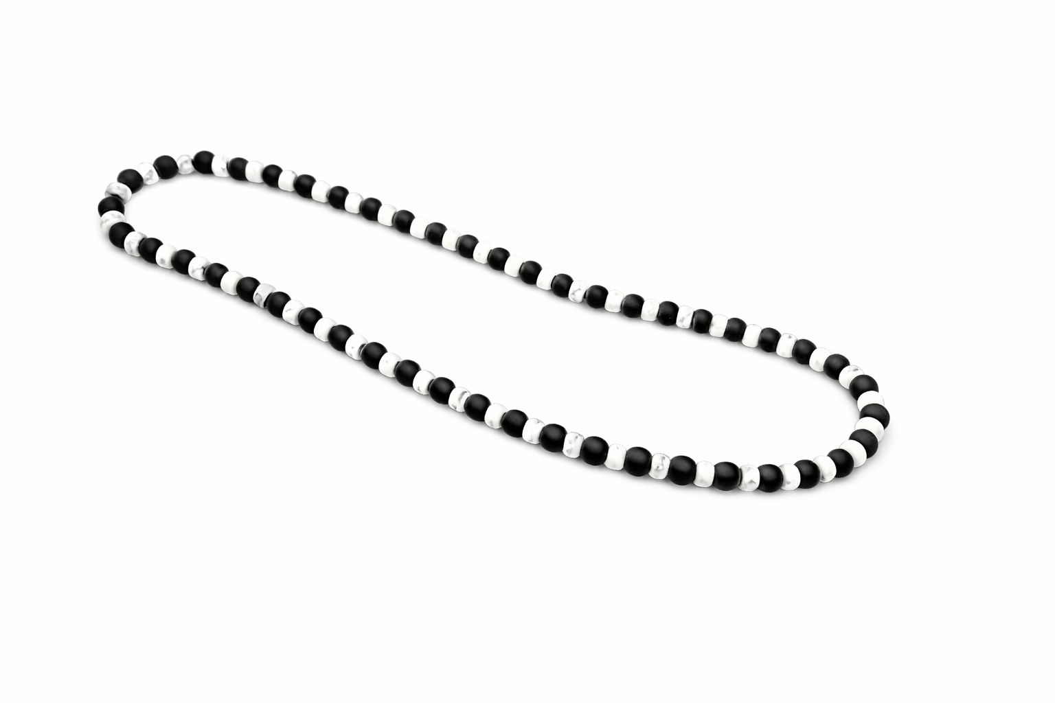 Matte Black Onyx + White Howlite Heishi Beaded Stretch Necklace 6mm | Protection Grounding Strength, Healing Crystal Jewelry, Gift for Him