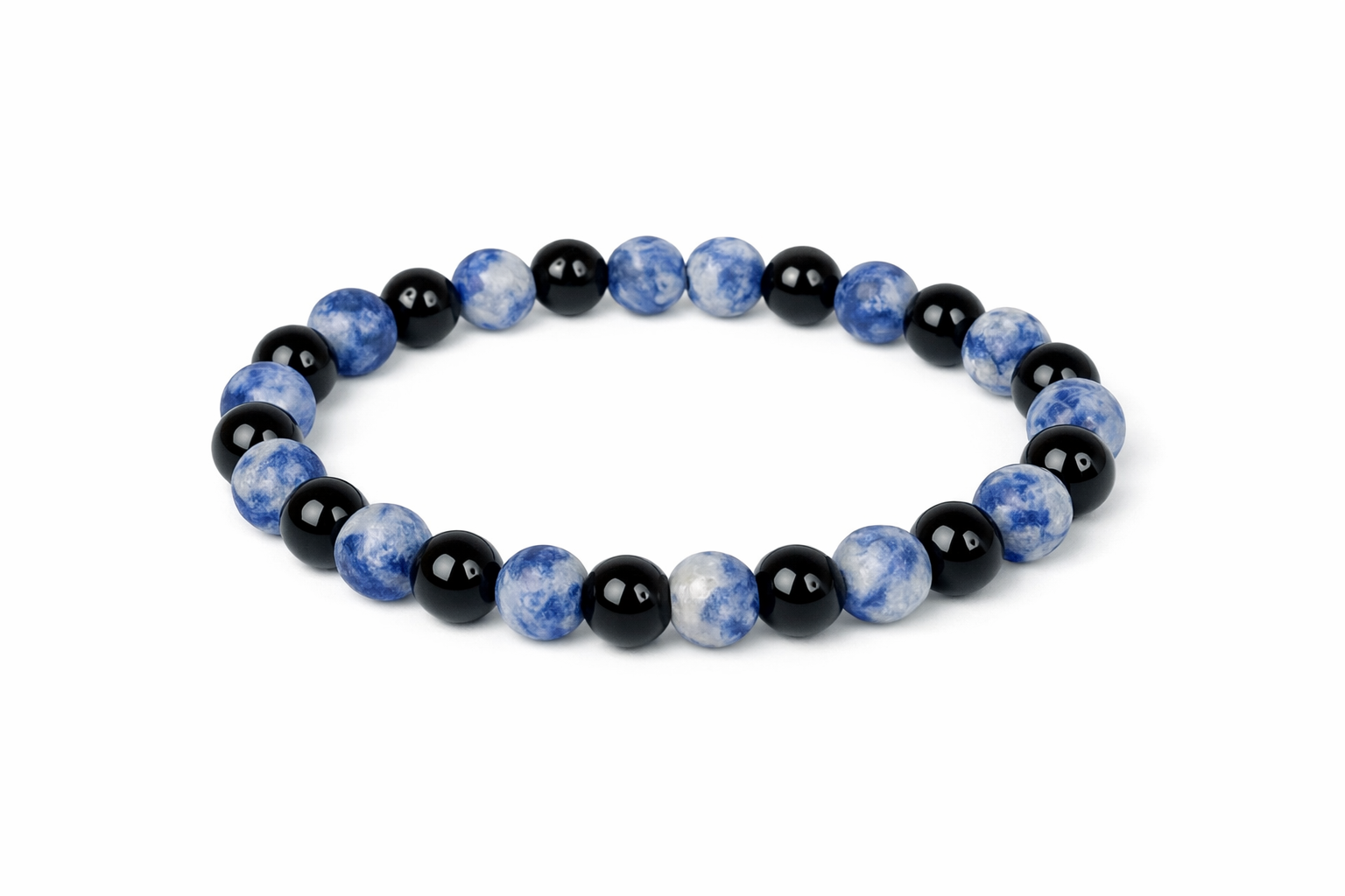 Matte Sodalite + Black Onyx Beaded Stretch Bracelet 6mm | Intuition Calm Clarity, Healing Crystal Jewelry, Gift for Her