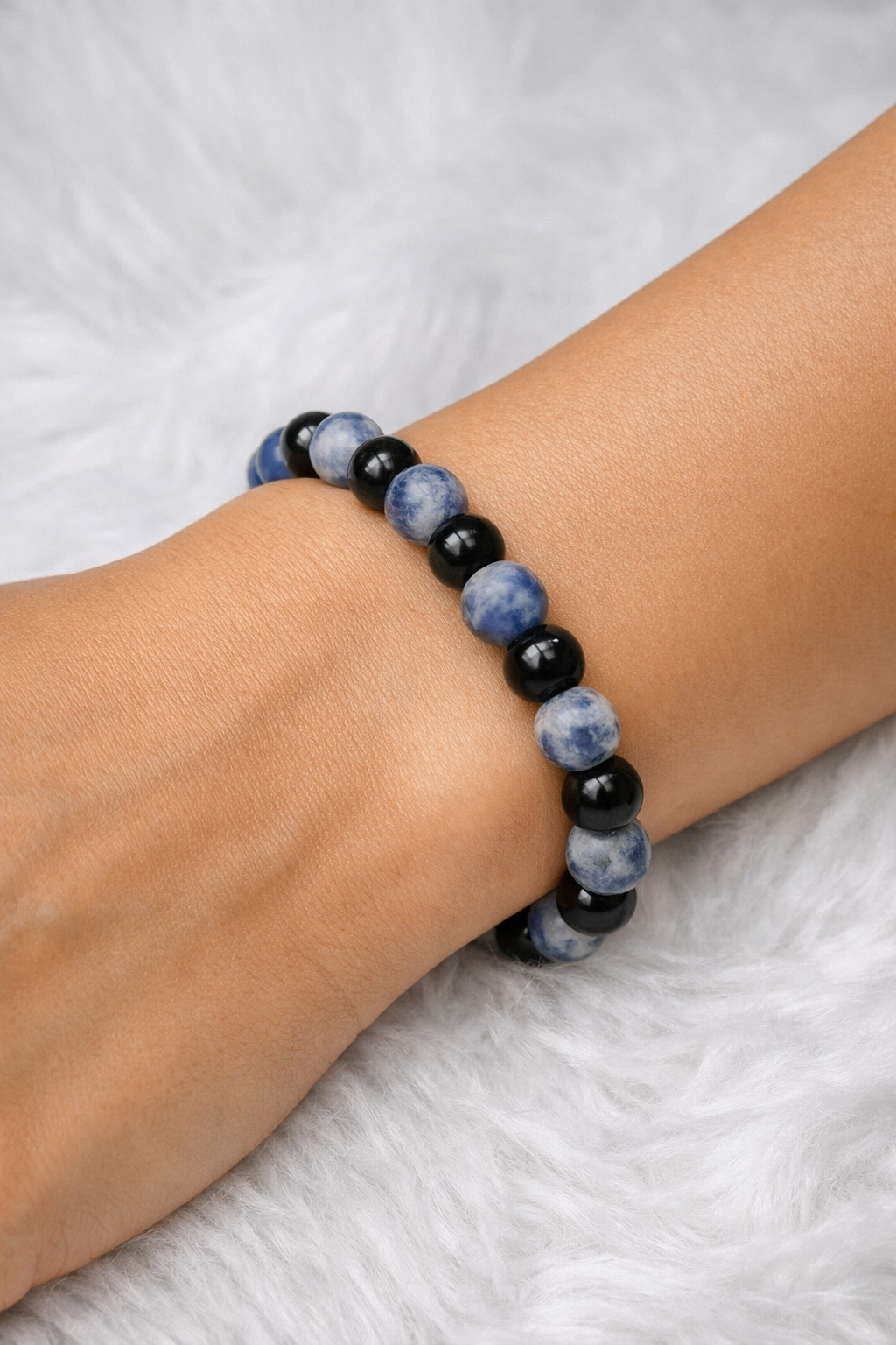 Matte Sodalite + Black Onyx Beaded Stretch Bracelet 6mm | Intuition Calm Clarity, Healing Crystal Jewelry, Gift for Her
