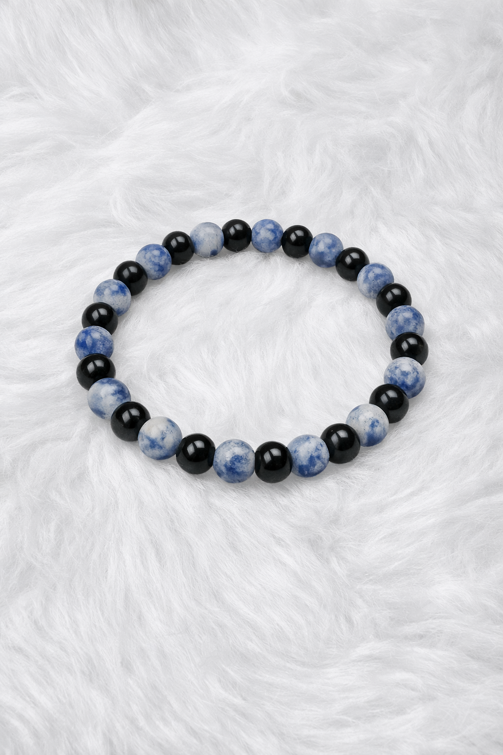 Matte Sodalite + Black Onyx Beaded Stretch Bracelet 6mm | Intuition Calm Clarity, Healing Crystal Jewelry, Gift for Her