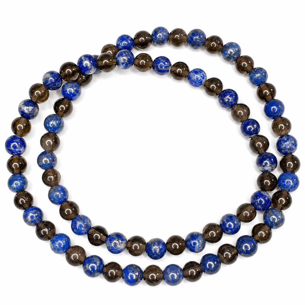 Lapis Lazuli, Smoky Quartz Stretch Necklace 6mm • No Clasp • Insight & Clarity Crystal Jewelry • Handmade